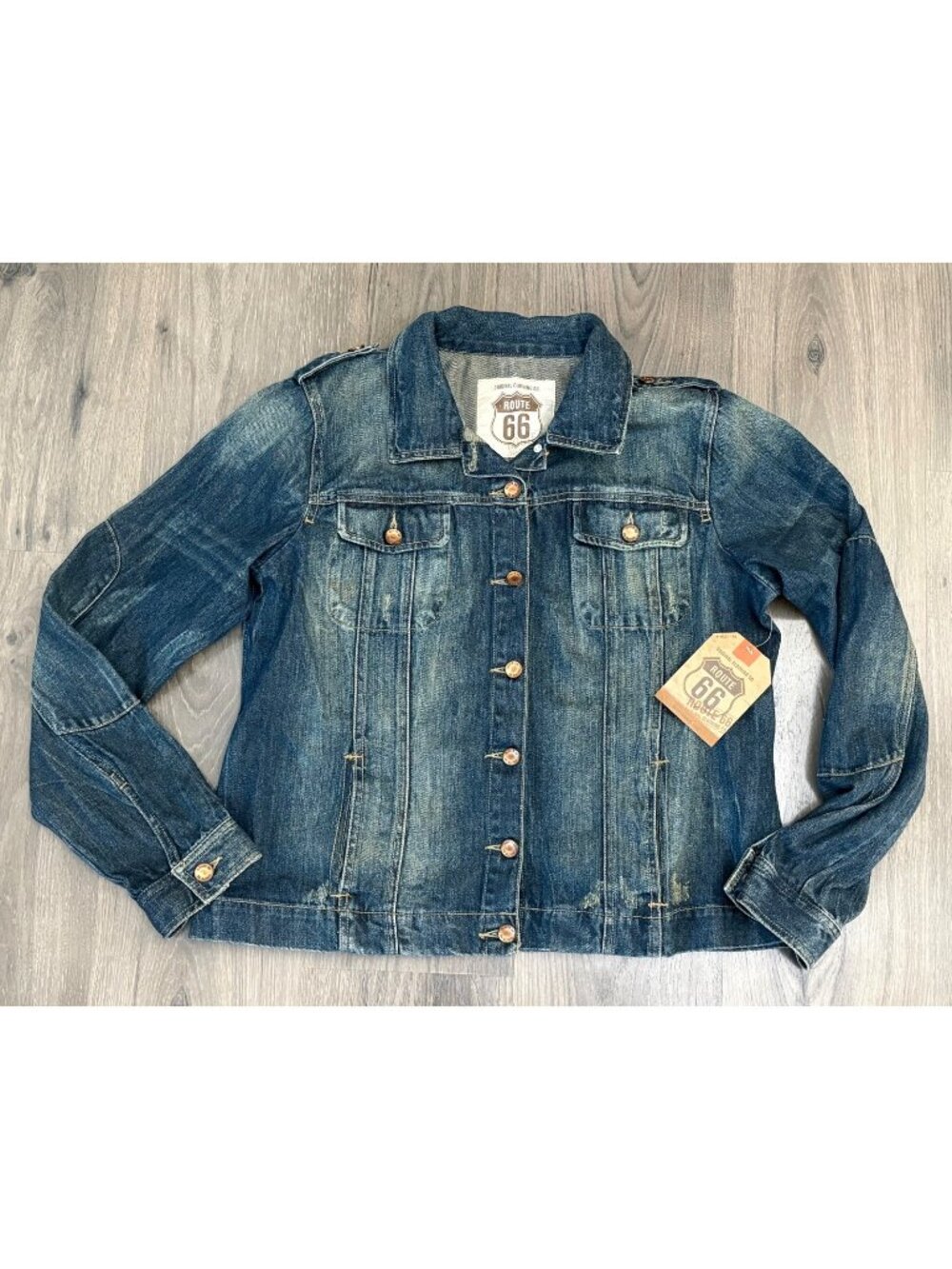 Route 66 Trucker Denim Jacket Womens XL Distressed Jean Coat NWT